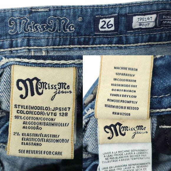 Miss Me Boot Cut Jeans READ Womens 26 Flap Pockets Low Rise Distressed Denim - Picture 8 of 16